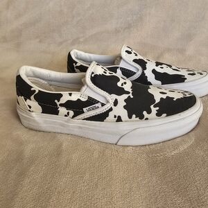 Vans Black and White Cow Print Sneakers